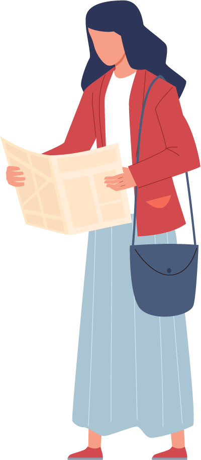 地図を見ながら観光を楽しむ人のイラスト