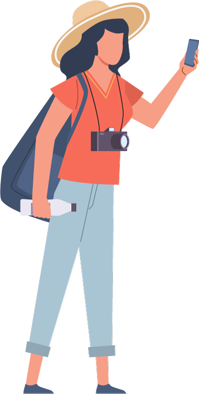 地図を見て観光を楽しむ人のイラスト